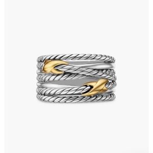David Yurman Double X Crossover Ring in Sterling Silver with 18K Yellow Gold